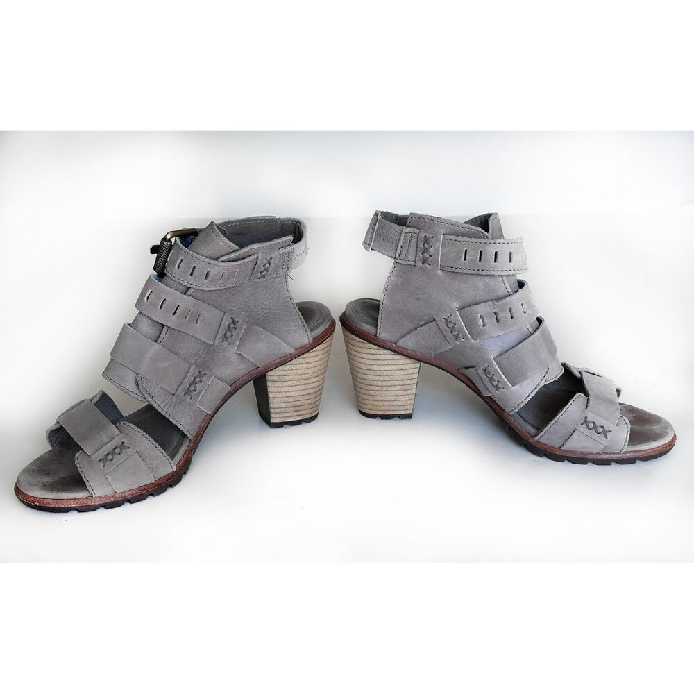 Sorel Leather Nadia Sandals Women 6.5 Peep Toe Heels Gray Strappy Buckles Boho - Picture 3 of 7